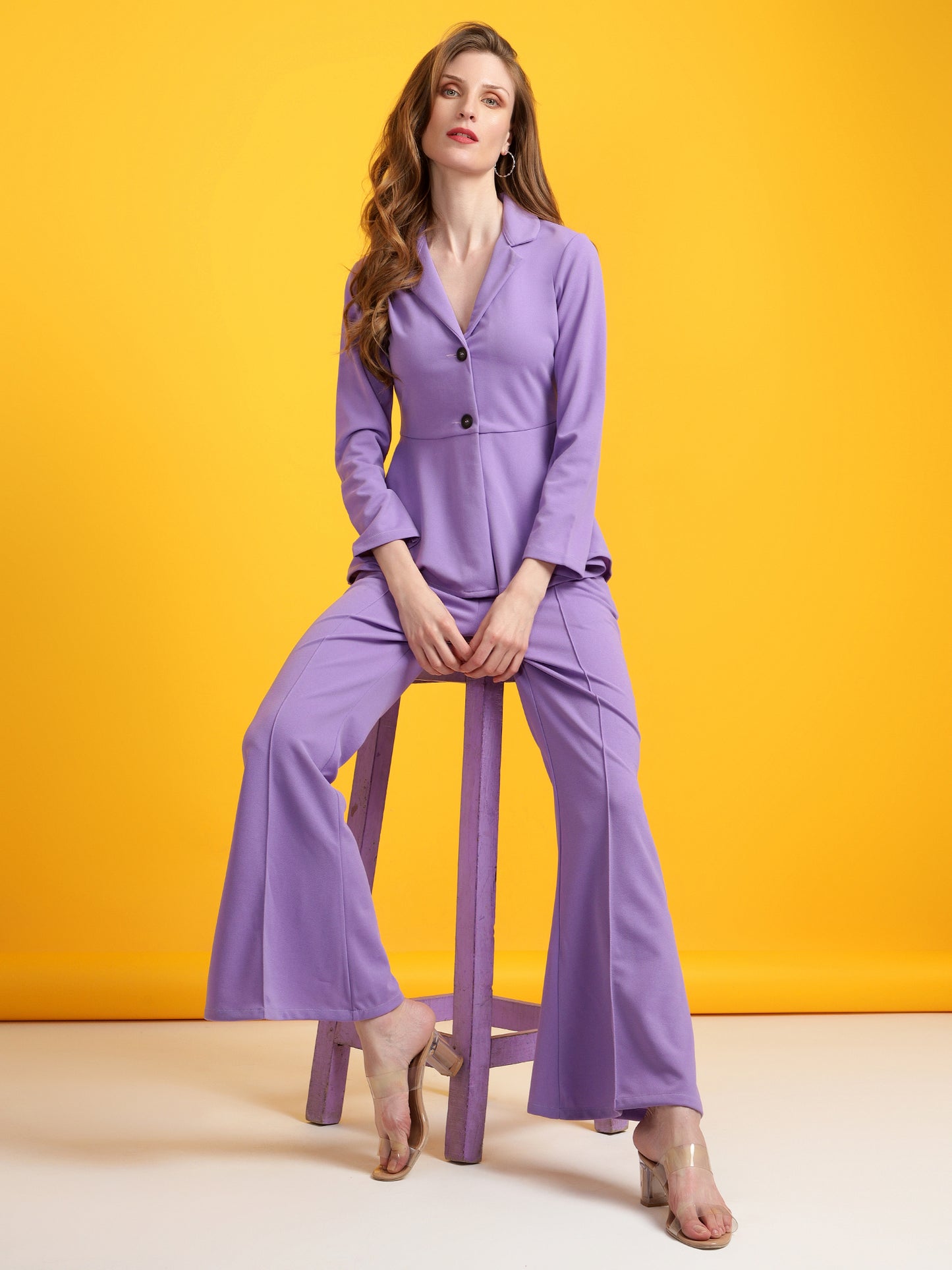 Golden Kite Black Women Solid A-Line Top & Flared Trouser Co-Ord Set