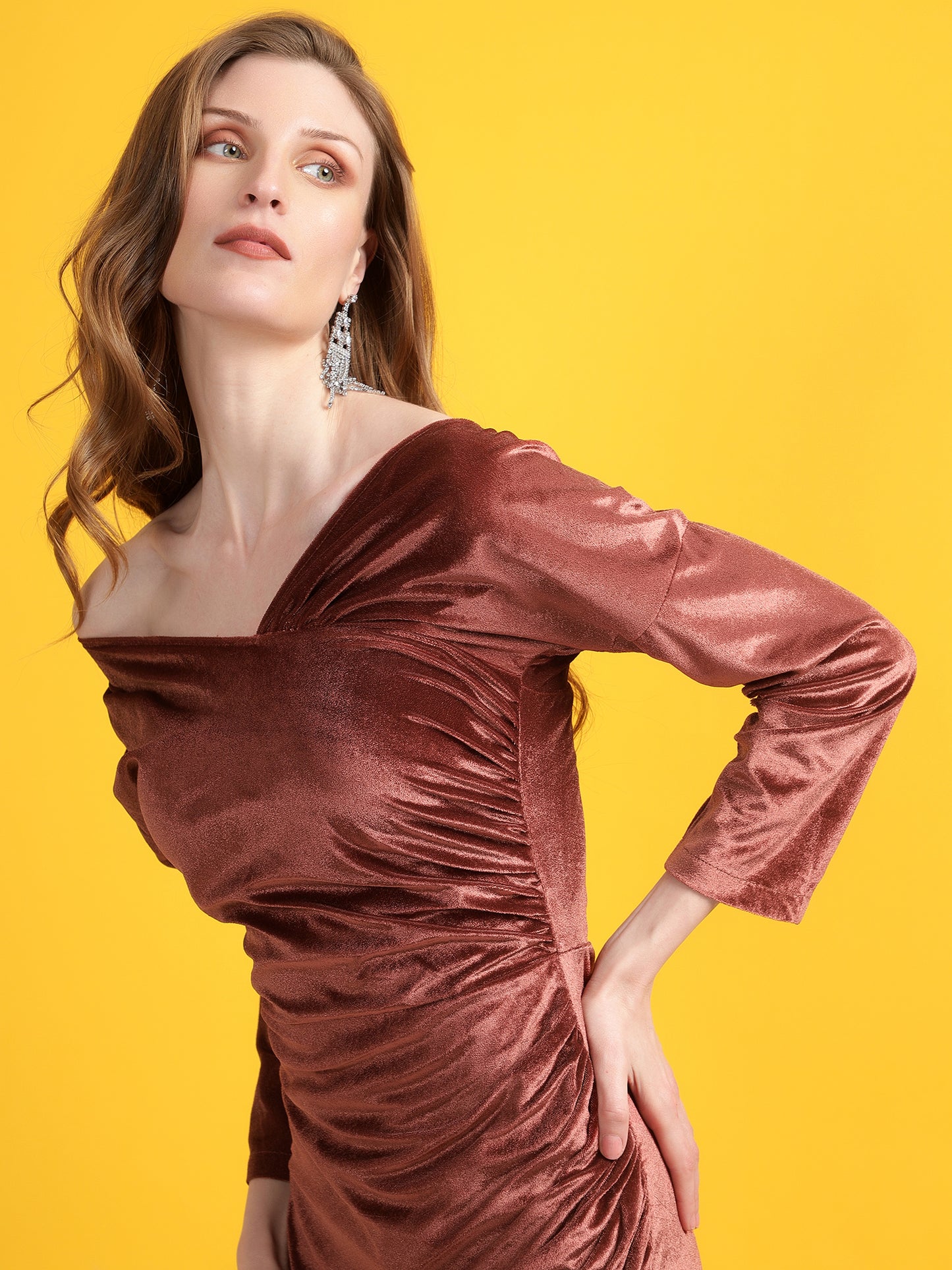 Golden Kite Black Solid Off-Shoulder ,Side Slit Dress