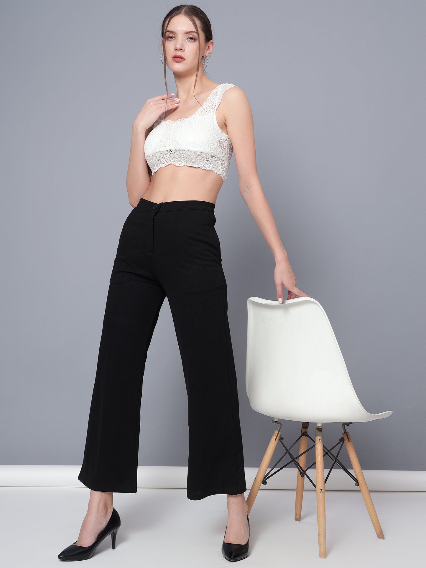 Golden Kite Solid High-Rise Trouser, has a elasticated waistband with button closure with zip fly & 2 pockets Casual Pant