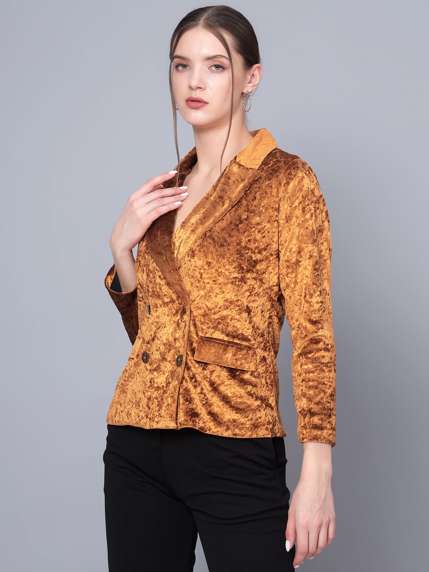 Golden Kite Black Solid Women Double-Breasted Blazer