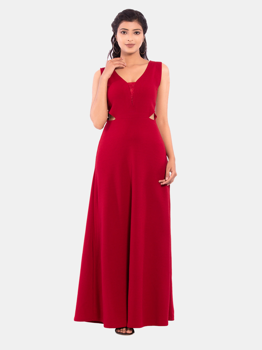 Golden Kite Women's Stretchable Polyester V Neck Fit and Flare Maxi Dress