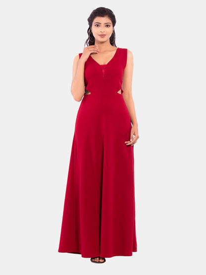 Golden Kite Women's Stretchable Polyester V Neck Fit and Flare Maxi Dress