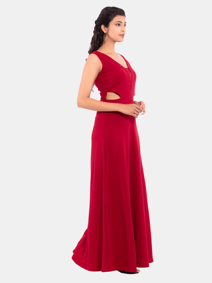 Golden Kite Women's Stretchable Polyester V Neck Fit and Flare Maxi Dress