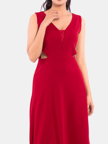 Golden Kite Women's Stretchable Polyester V Neck Fit and Flare Maxi Dress