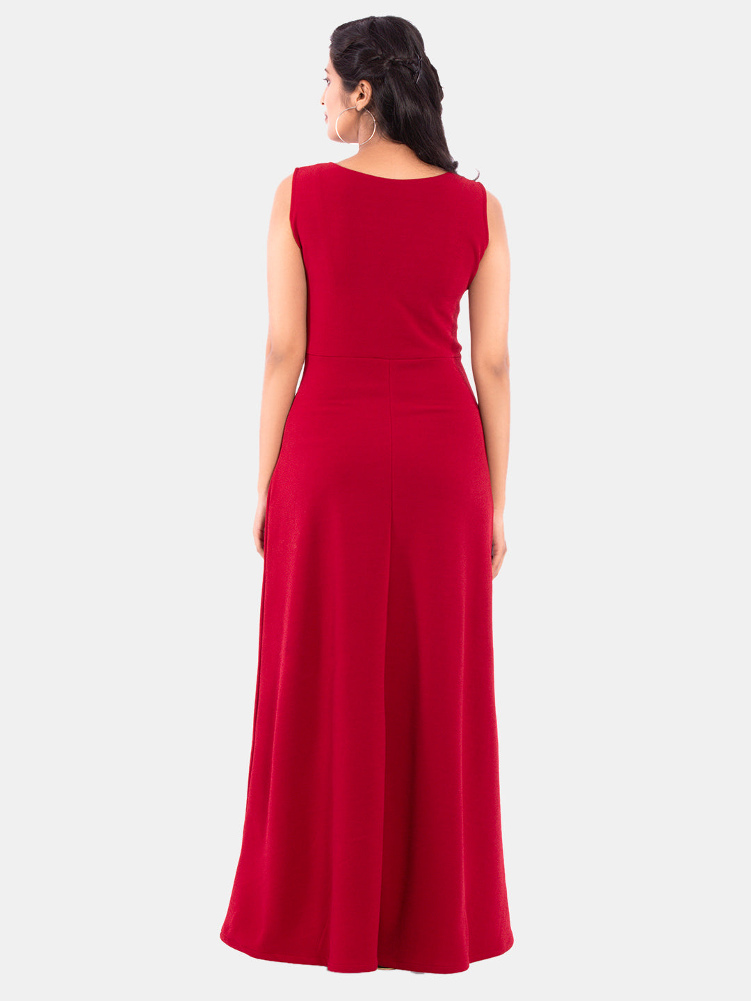 Golden Kite Women's Stretchable Polyester V Neck Fit and Flare Maxi Dress