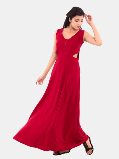 Golden Kite Women's Stretchable Polyester V Neck Fit and Flare Maxi Dress