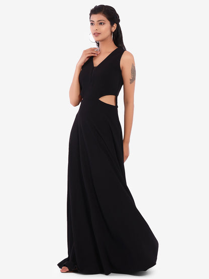 Golden Kite Women's Stretchable Polyester V Neck Fit and Flare Maxi Dress