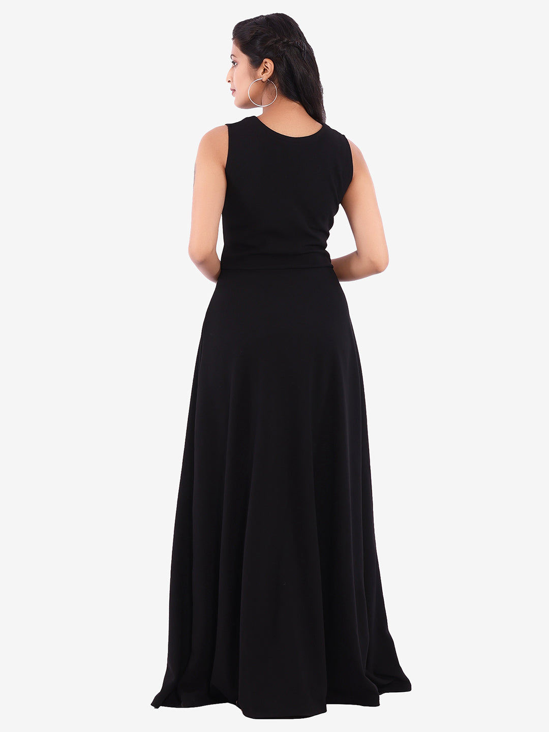 Golden Kite Women's Stretchable Polyester V Neck Fit and Flare Maxi Dress