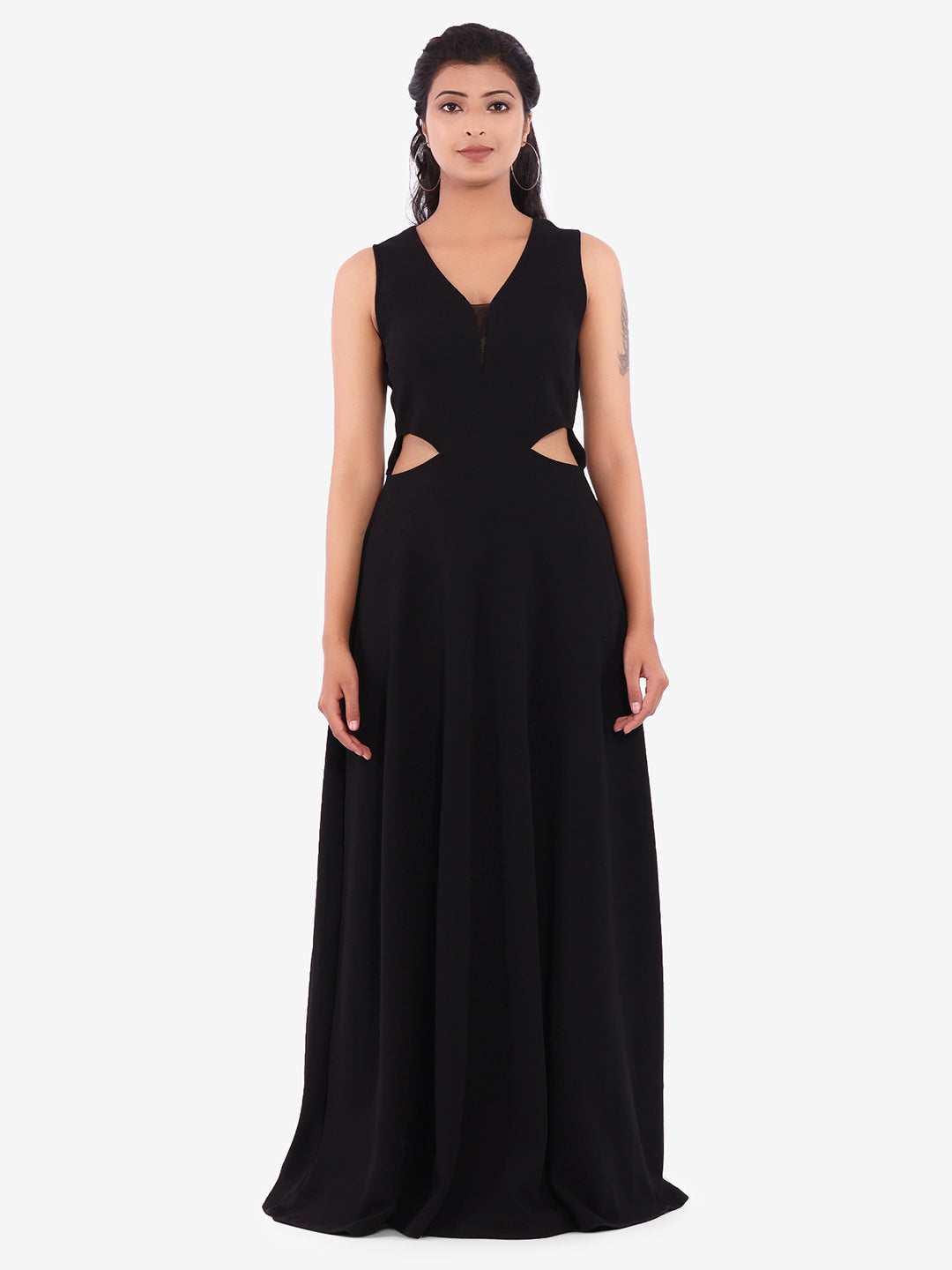 Golden Kite Women's Stretchable Polyester V Neck Fit and Flare Maxi Dress