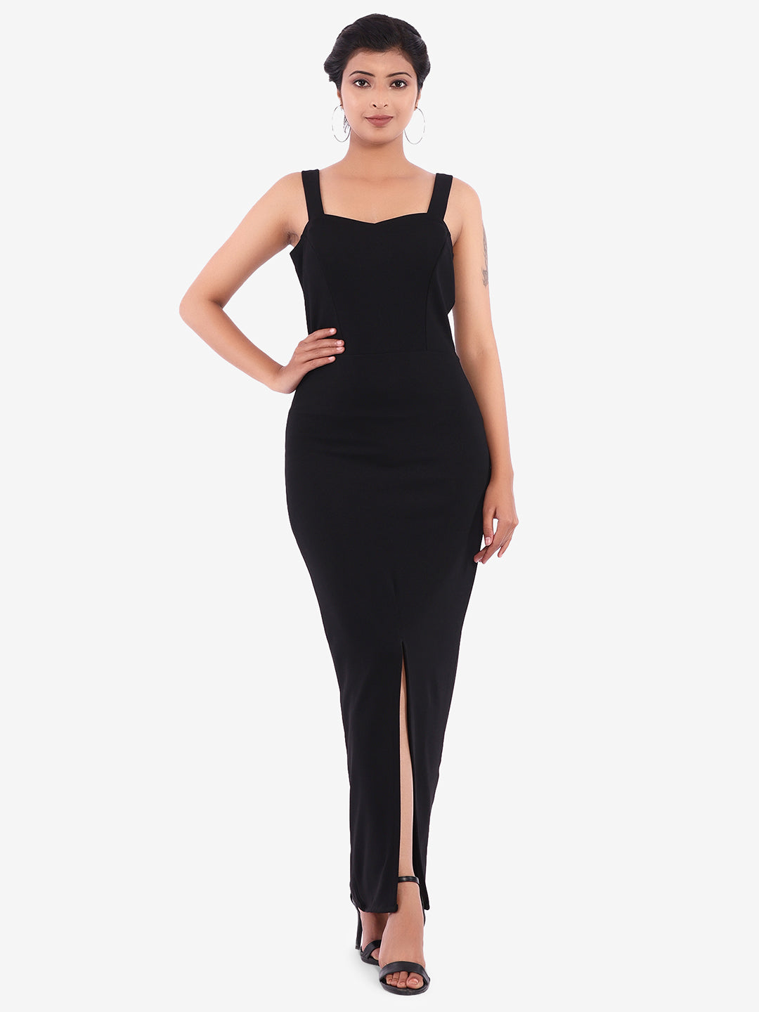 Golden Kite Women's Stretchable Polyester Sweatheart Neck Strappy Maxi Dress