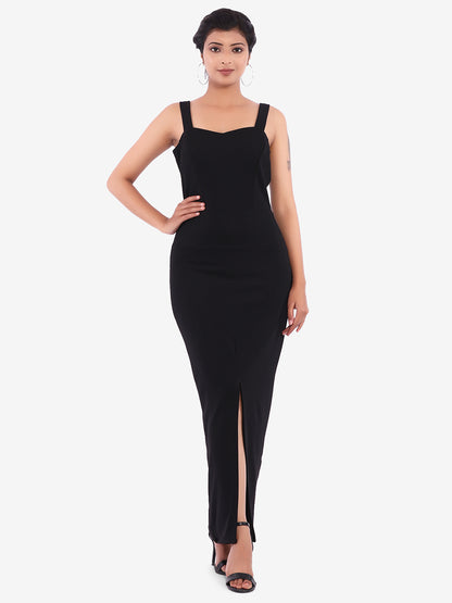 Golden Kite Women's Stretchable Polyester Sweatheart Neck Strappy Maxi Dress