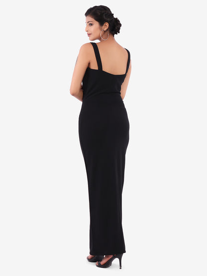 Golden Kite Women's Stretchable Polyester Sweatheart Neck Strappy Maxi Dress