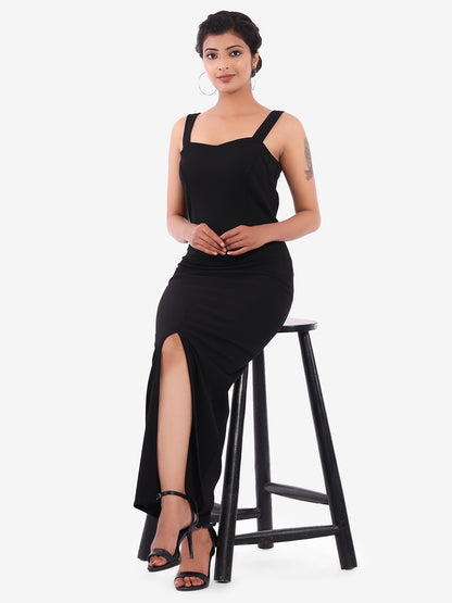 Golden Kite Women's Stretchable Polyester Sweatheart Neck Strappy Maxi Dress