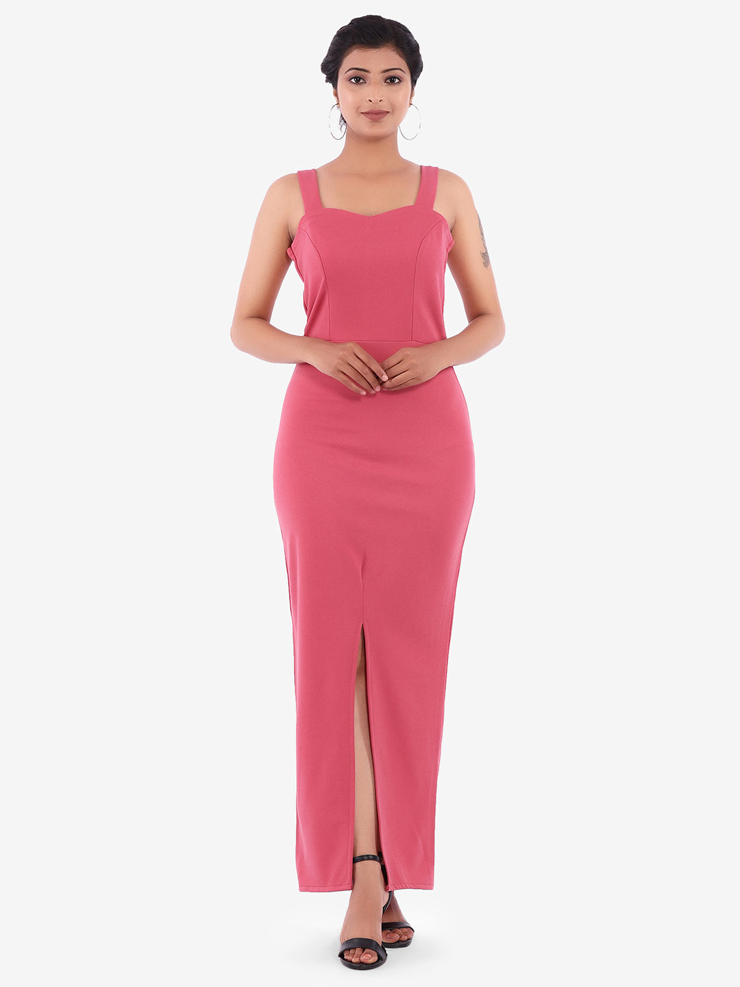 Golden Kite Women's Stretchable Polyester Sweatheart Neck Strappy Maxi Dress