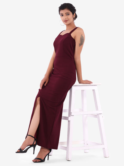 Golden Kite Women's Stretchable Polyester Sweatheart Neck Strappy Maxi Dress