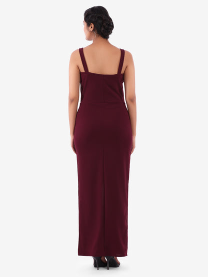 Golden Kite Women's Stretchable Polyester Sweatheart Neck Strappy Maxi Dress