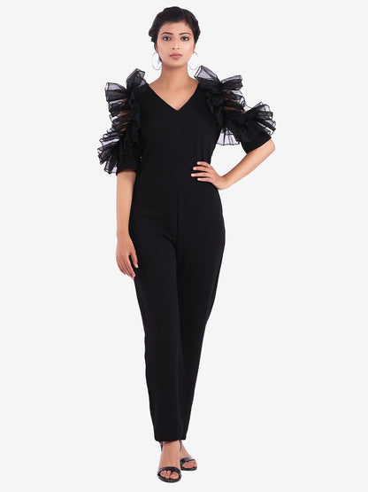 Golden Kite V-Neck Frill Sleeve Party Wear Jumpsuit