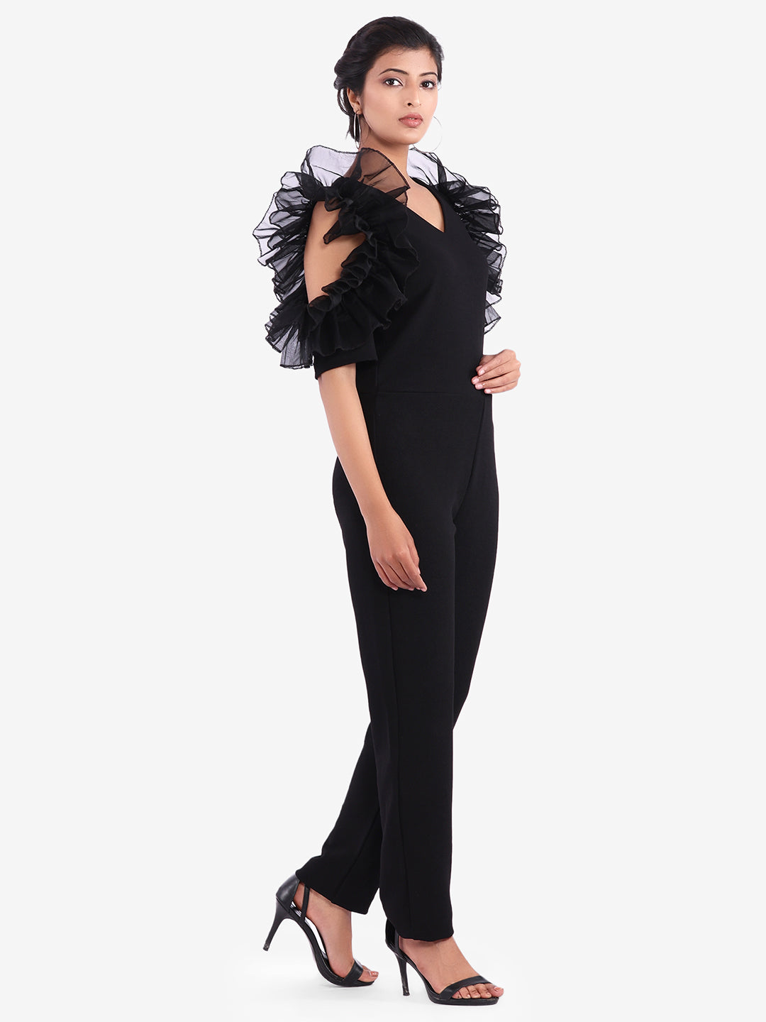 Golden Kite V-Neck Frill Sleeve Party Wear Jumpsuit
