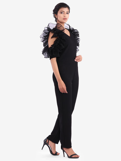 Golden Kite V-Neck Frill Sleeve Party Wear Jumpsuit