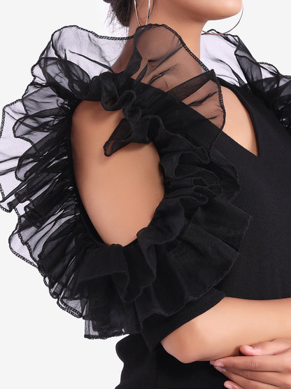 Golden Kite V-Neck Frill Sleeve Party Wear Jumpsuit