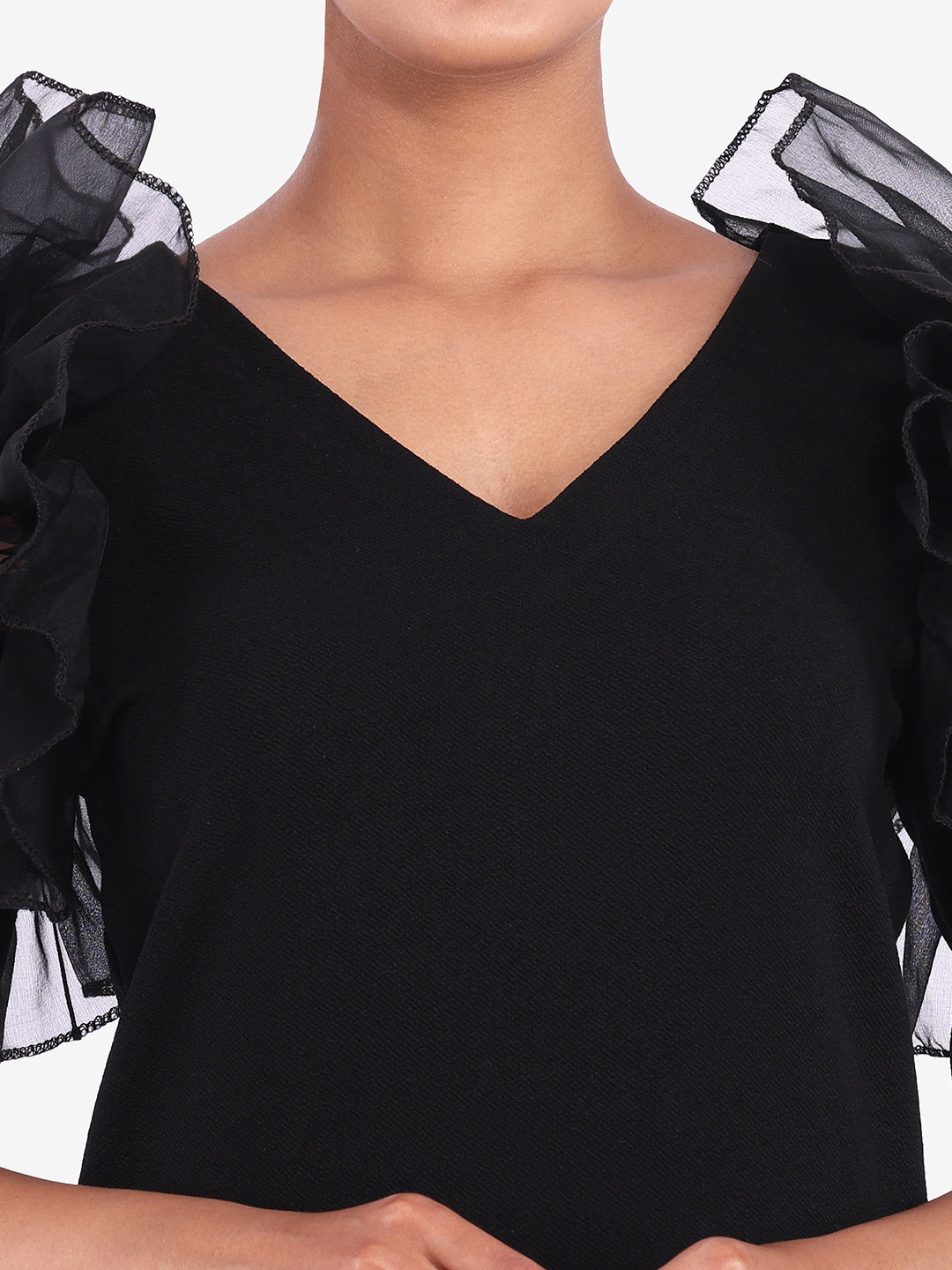 Golden Kite V-Neck Frill Sleeve Party Wear Jumpsuit