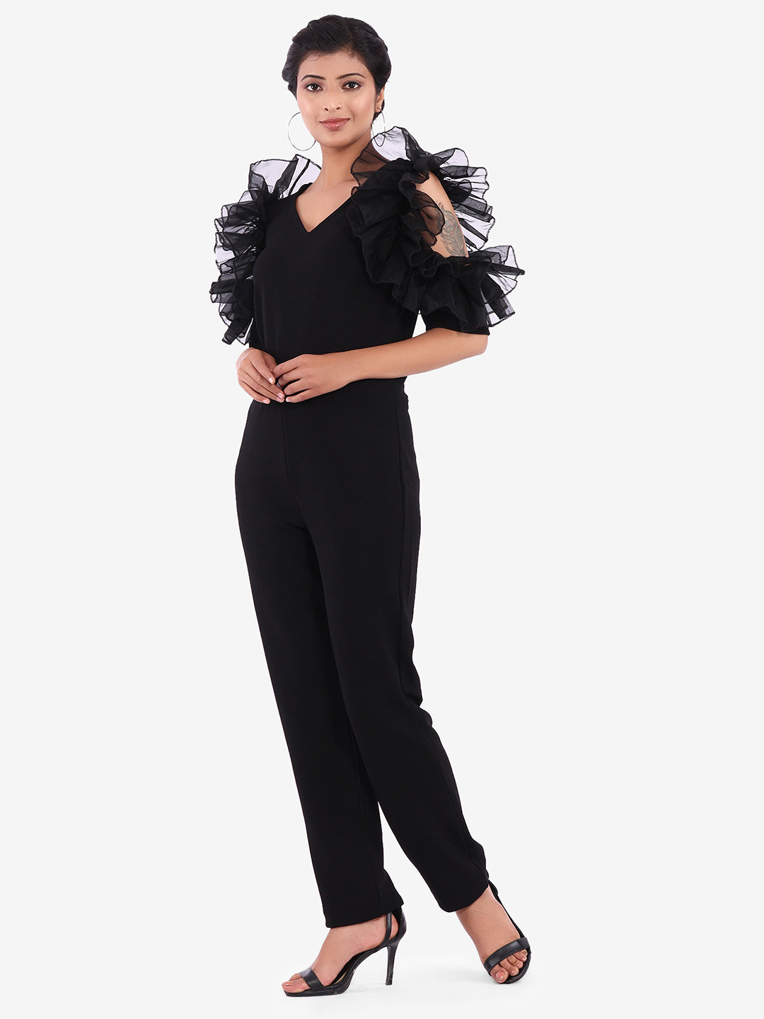 Golden Kite V-Neck Frill Sleeve Party Wear Jumpsuit