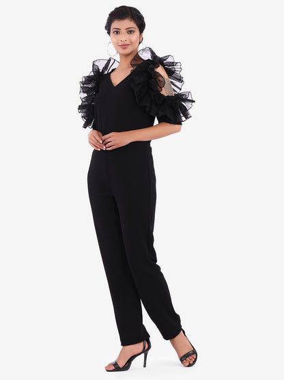 Golden Kite V-Neck Frill Sleeve Party Wear Jumpsuit