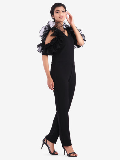 Golden Kite V-Neck Frill Sleeve Party Wear Jumpsuit