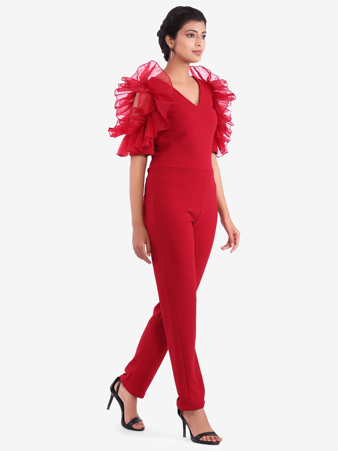 Golden Kite V-Neck Frill Sleeve Party Wear Jumpsuit