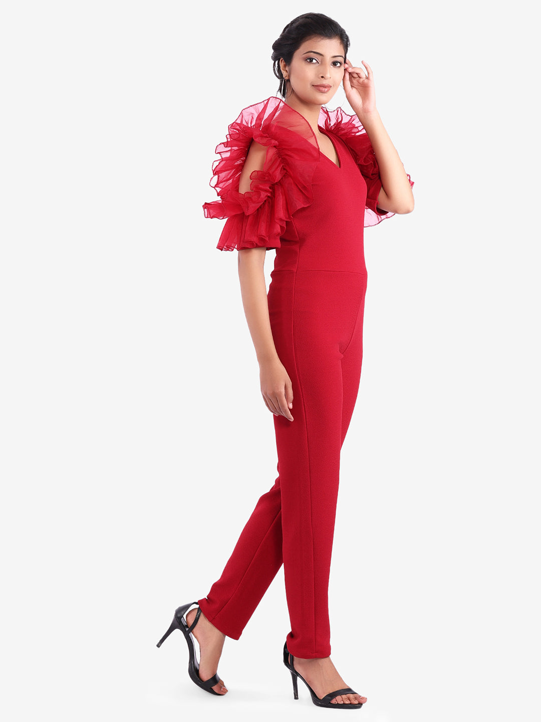 Golden Kite V-Neck Frill Sleeve Party Wear Jumpsuit