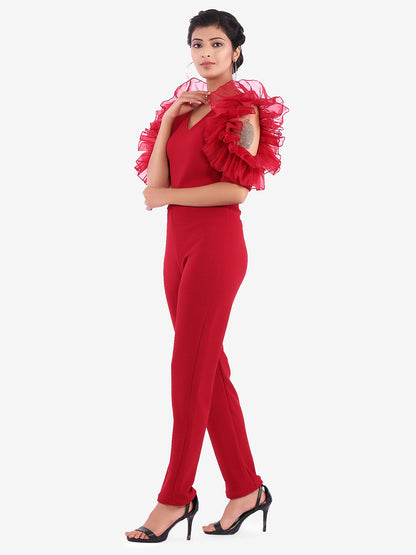 Golden Kite V-Neck Frill Sleeve Party Wear Jumpsuit