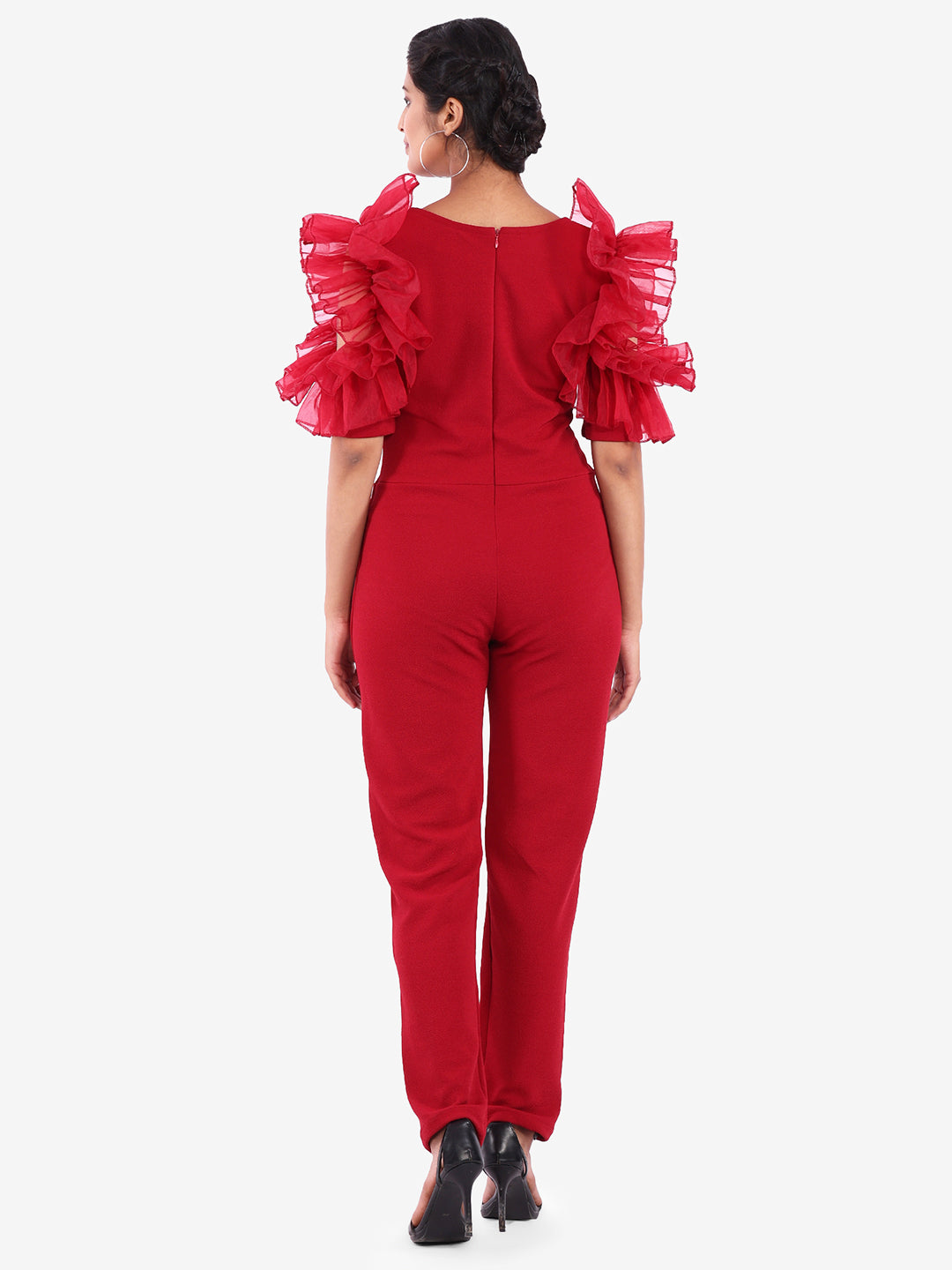 Golden Kite V-Neck Frill Sleeve Party Wear Jumpsuit
