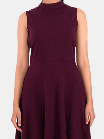 Golden Kite Women's Stretchable Polyester Collared Neck High Low Maxi Dress