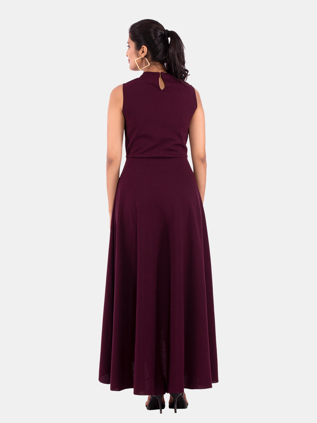 Golden Kite Women's Stretchable Polyester Collared Neck High Low Maxi Dress