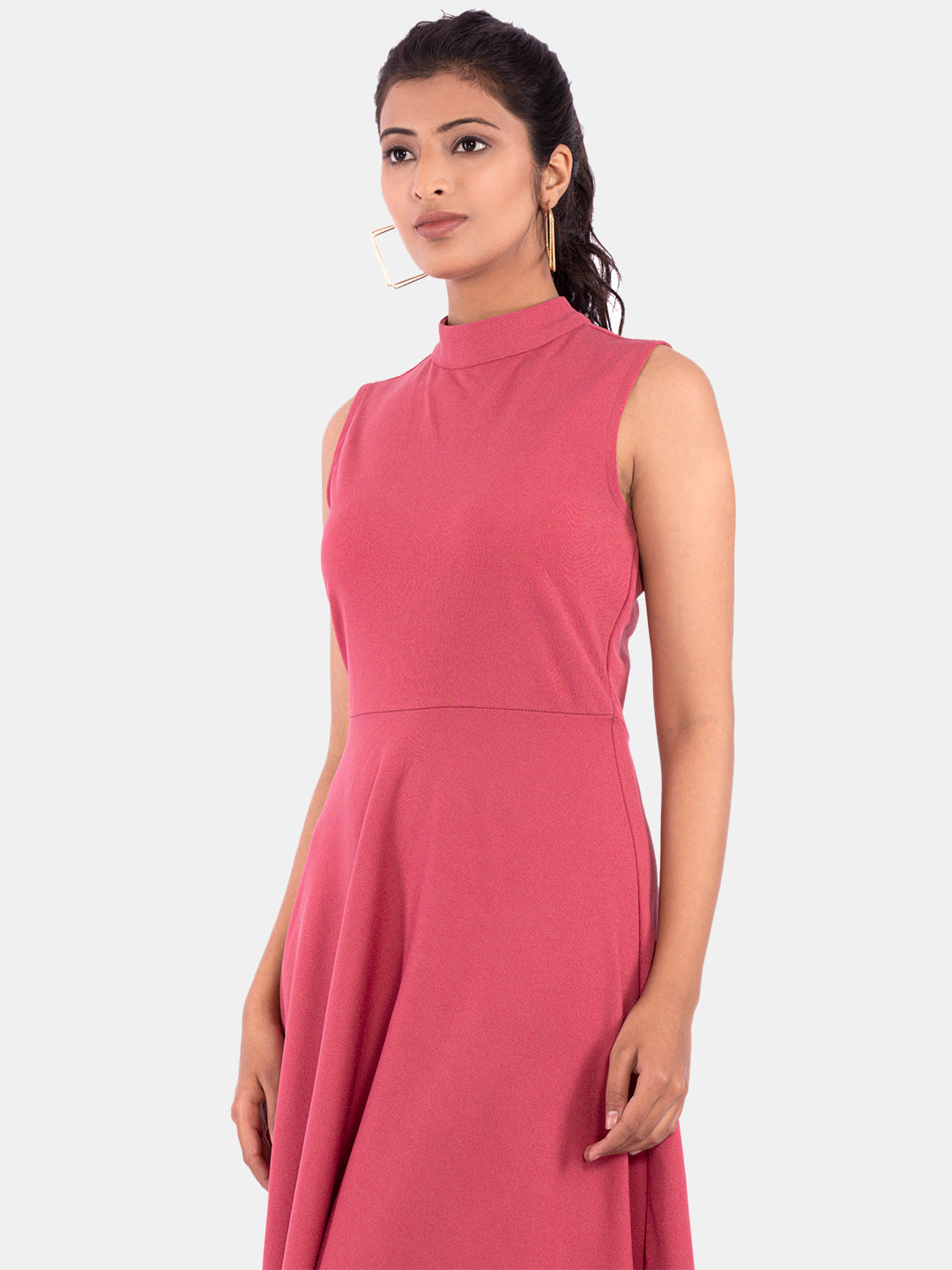 Golden Kite Women's Stretchable Polyester Collared Neck High Low Maxi Dress