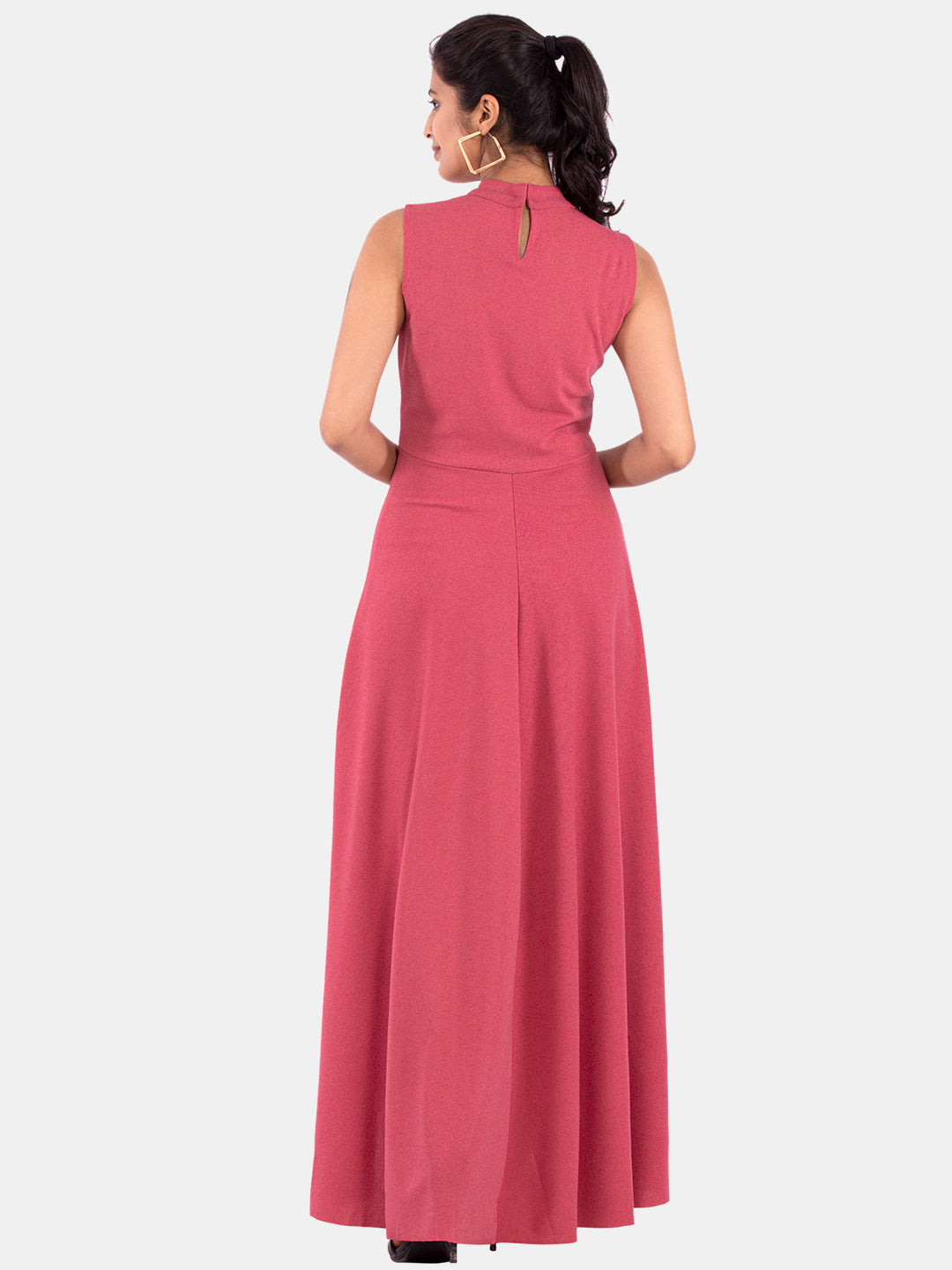 Golden Kite Women's Stretchable Polyester Collared Neck High Low Maxi Dress