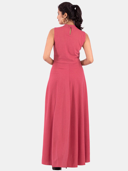 Golden Kite Women's Stretchable Polyester Collared Neck High Low Maxi Dress
