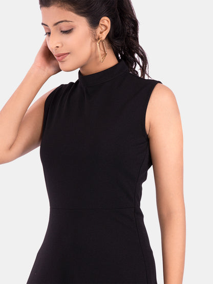 Golden Kite Women's Stretchable Polyester Collared Neck High Low Maxi Dress