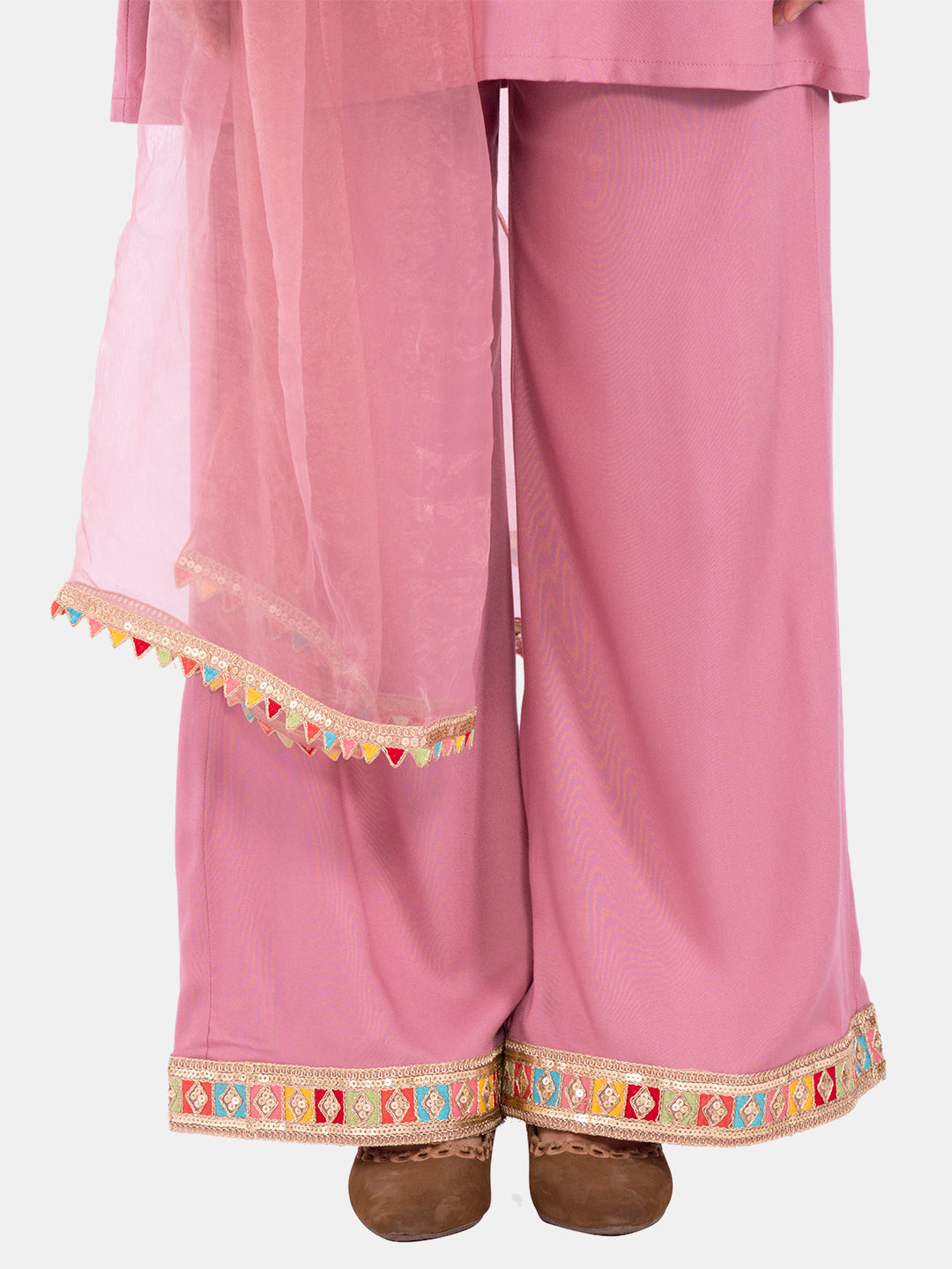 Golden kite Women's Rayon Solid Key Hole Neck Full Length Kurti Palazao and Dupatta Set With Embellished Lace Detail