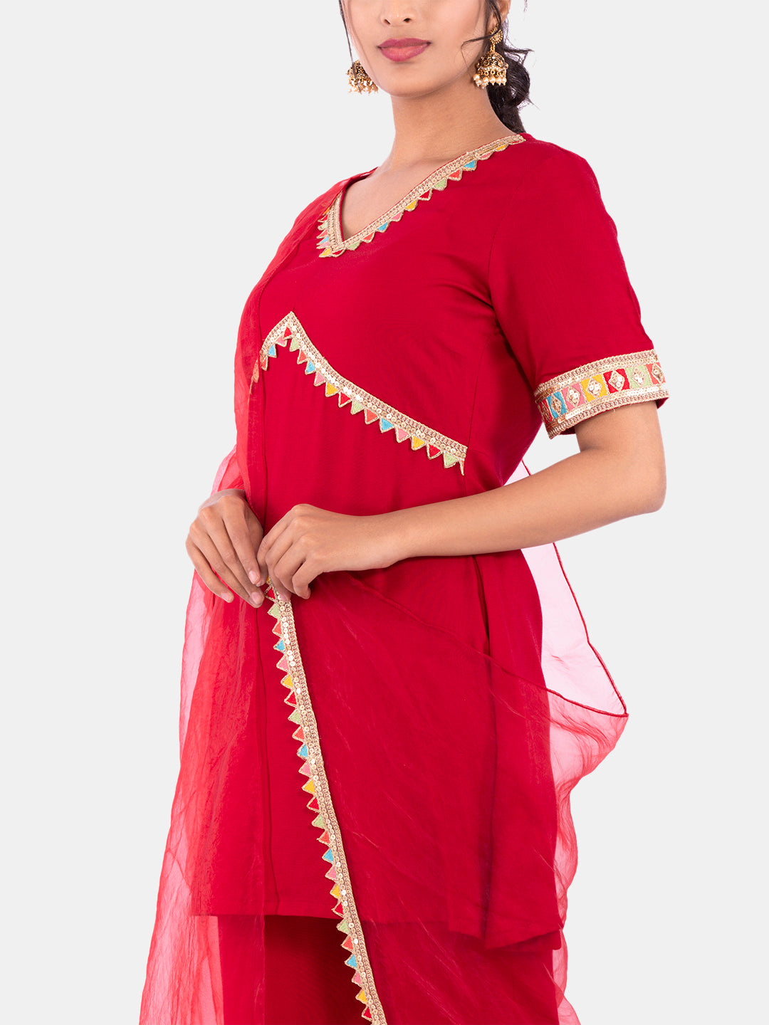 Golden kite Women's Rayon Solid Key Hole Neck Full Length Kurti Palazao and Dupatta Set With Embellished Lace Detail