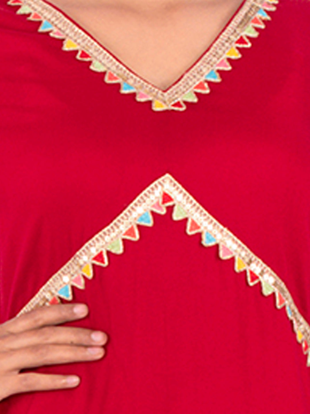 Golden kite Women's Rayon Solid Key Hole Neck Full Length Kurti Palazao and Dupatta Set With Embellished Lace Detail