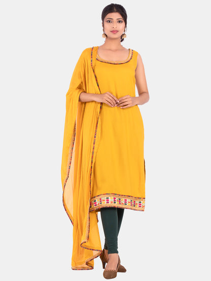 Golden kite Women's Rayon Solid Key Hole Neck Full Length Kurti Palazao and Dupatta Set With Embellished Lace Detail