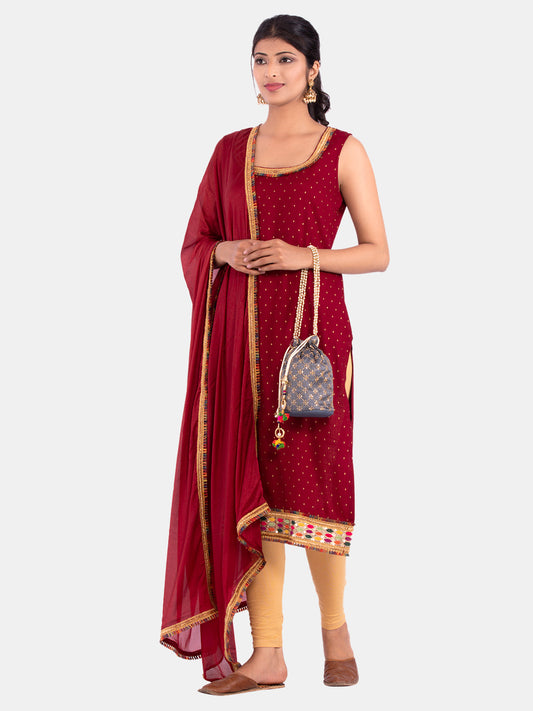 Golden kite Women's Rayon Solid Key Hole Neck Full Length Kurti Palazao and Dupatta Set With Embellished Lace Detail