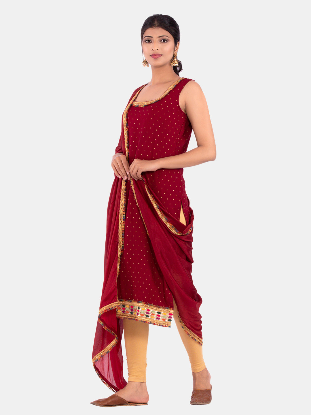 Golden kite Women's Rayon Solid Key Hole Neck Full Length Kurti Palazao and Dupatta Set With Embellished Lace Detail