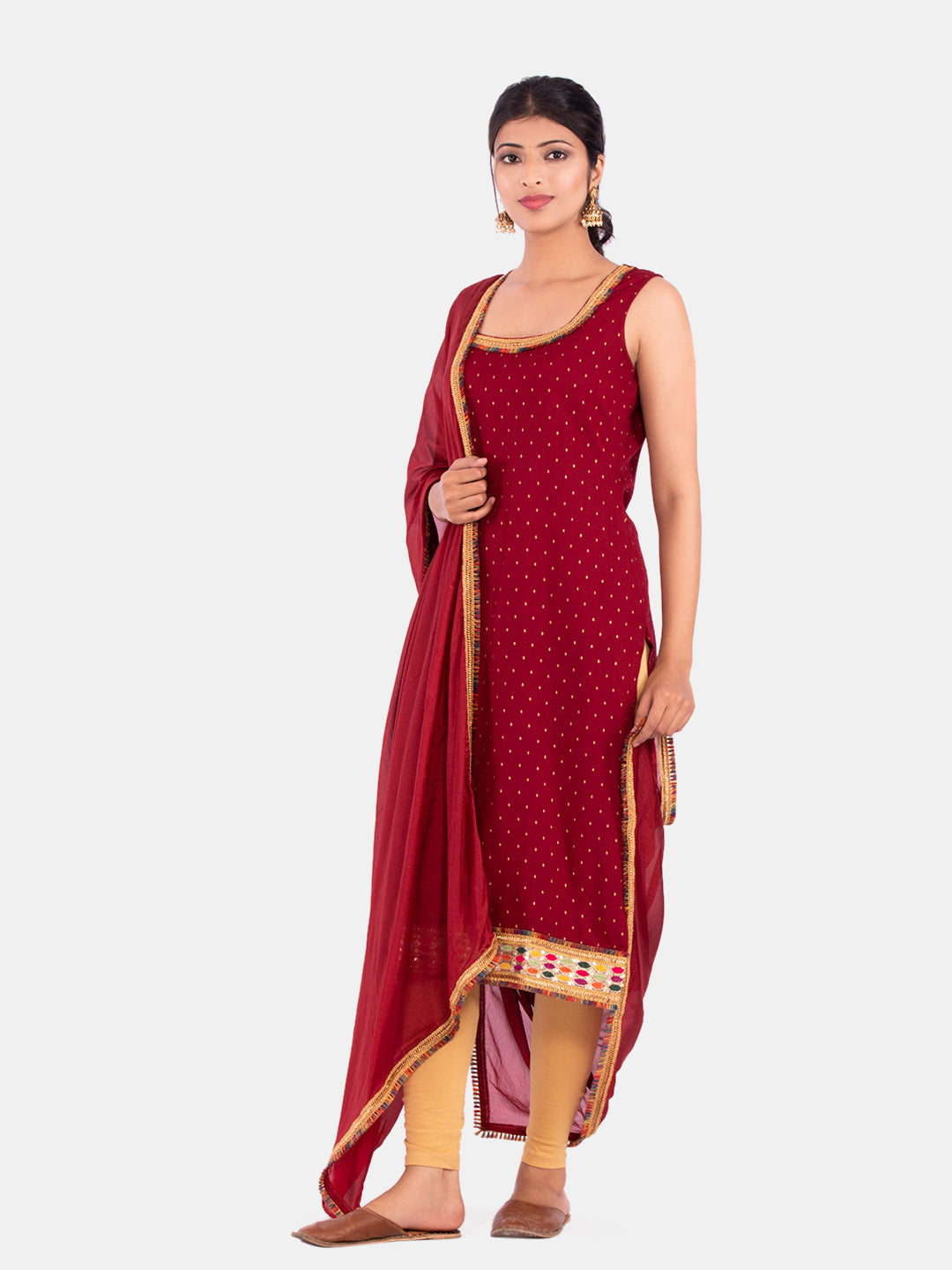 Golden kite Women's Rayon Solid Key Hole Neck Full Length Kurti Palazao and Dupatta Set With Embellished Lace Detail