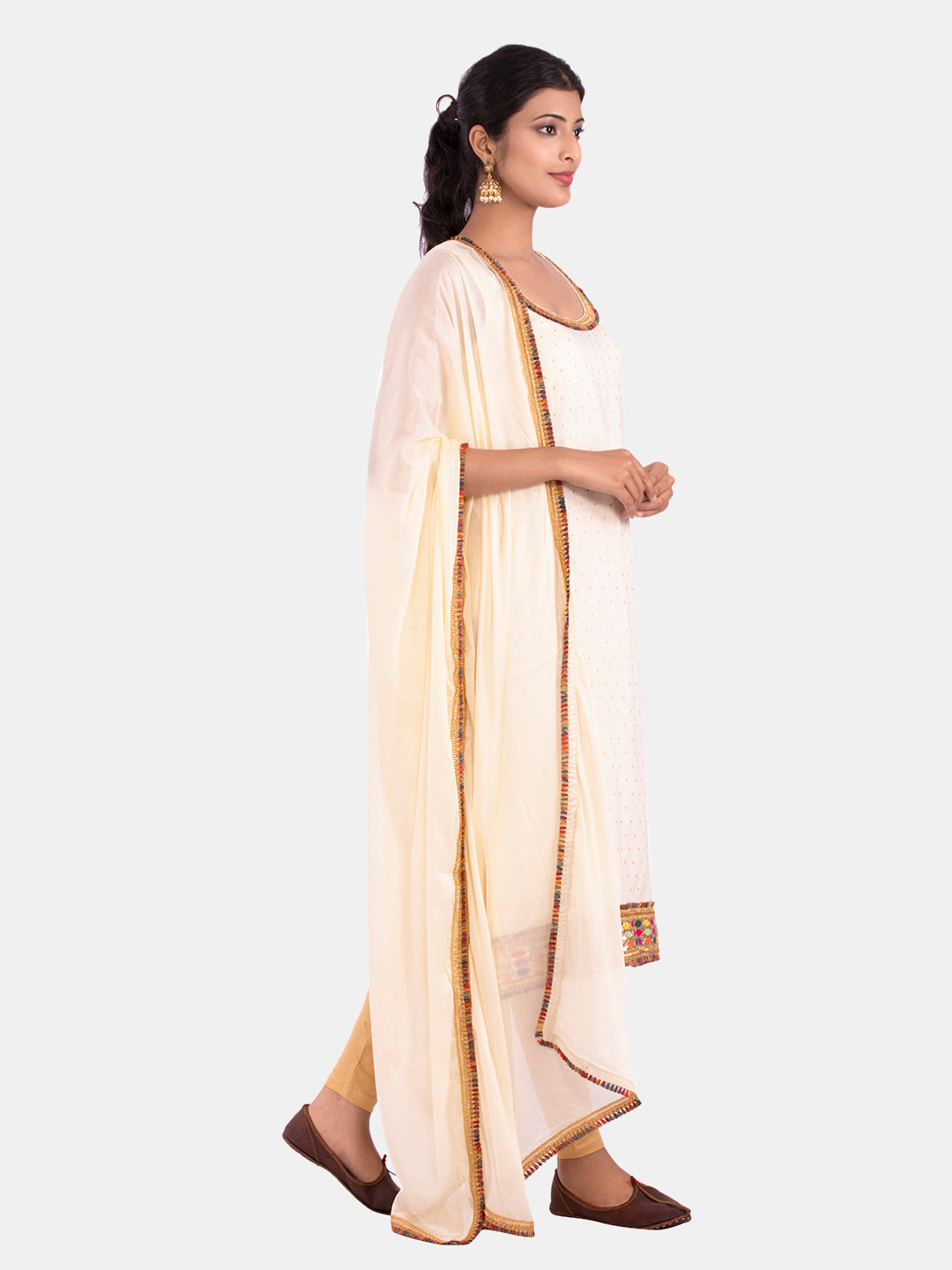 Golden kite Women's Rayon Solid Key Hole Neck Full Length Kurti Palazao and Dupatta Set With Embellished Lace Detail