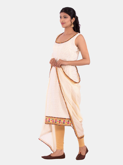 Golden kite Women's Rayon Solid Key Hole Neck Full Length Kurti Palazao and Dupatta Set With Embellished Lace Detail