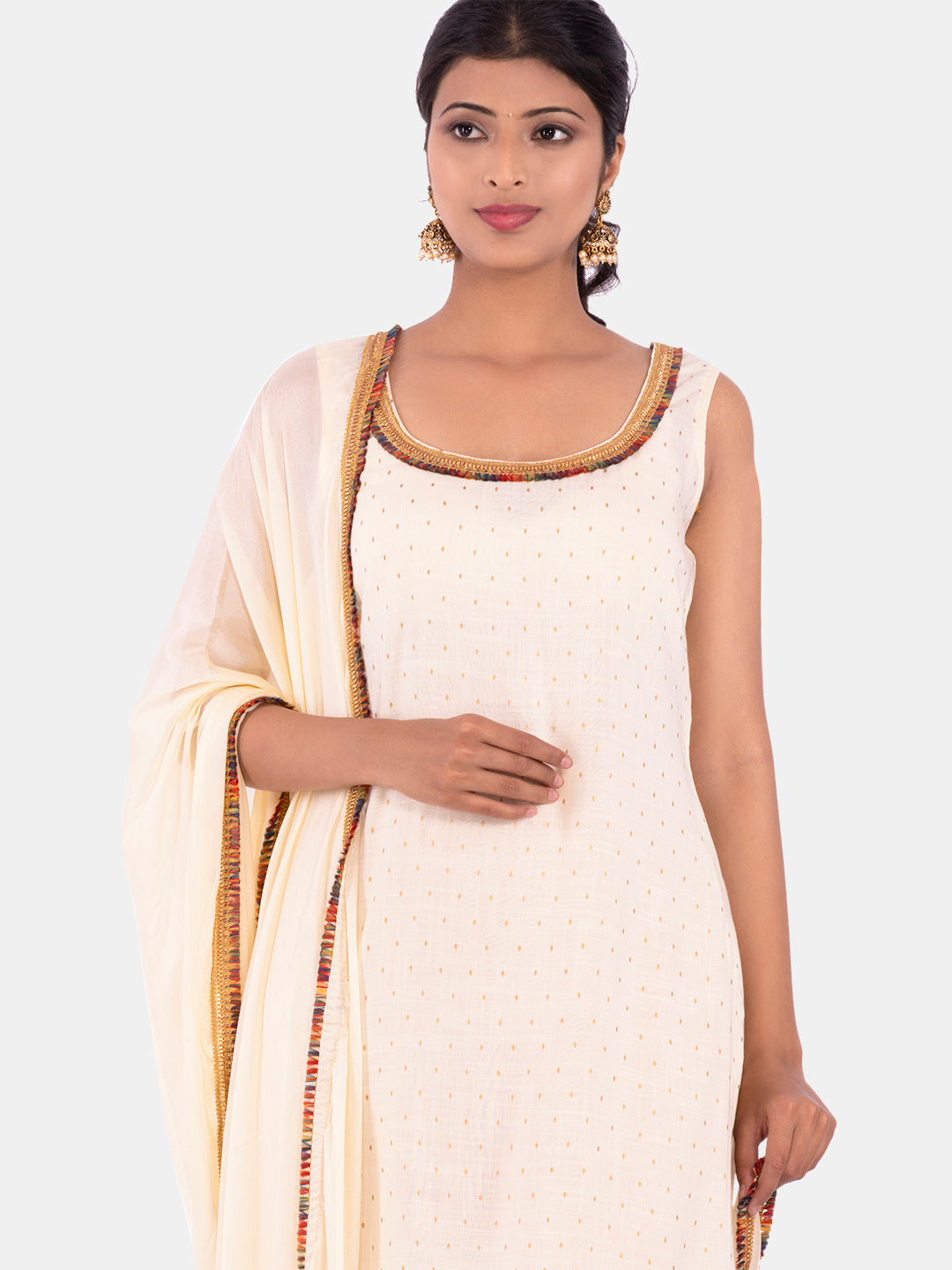 Golden kite Women's Rayon Solid Key Hole Neck Full Length Kurti Palazao and Dupatta Set With Embellished Lace Detail