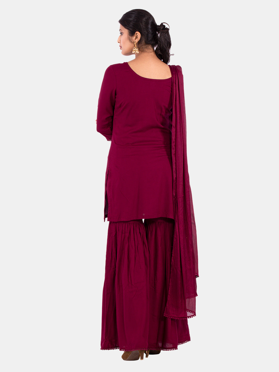 Golden kite Women's Rayon Solid Key Hole Neck Full Length Kurti Palazao and Dupatta Set With Embellished Lace Detail