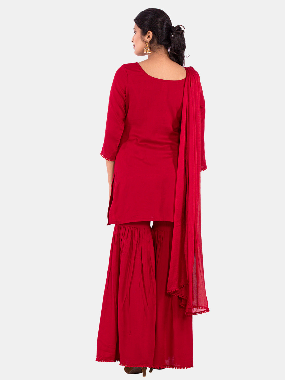 Golden kite Women's Rayon Solid Key Hole Neck Full Length Kurti Palazao and Dupatta Set With Embellished Lace Detail